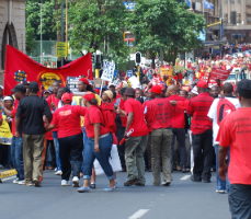 South African trade unionists protest against the practices of labour brokers.