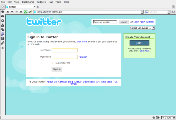Twitter sign up page.