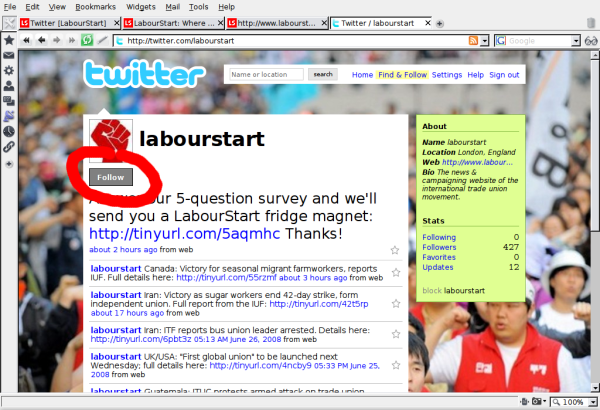 LabourStart's Twitter page.