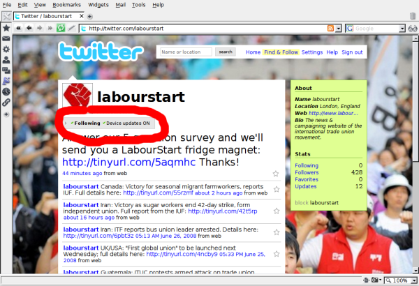 LabourStart's Twitter page.